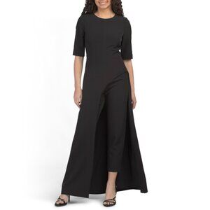KAY UNGER Black Elbow Sleeve Walk Through Jumpsuit